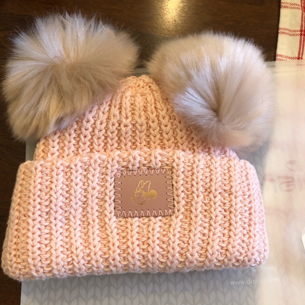 Minnie Mouse Rose Gold Foil Blush Double Pom Beanie